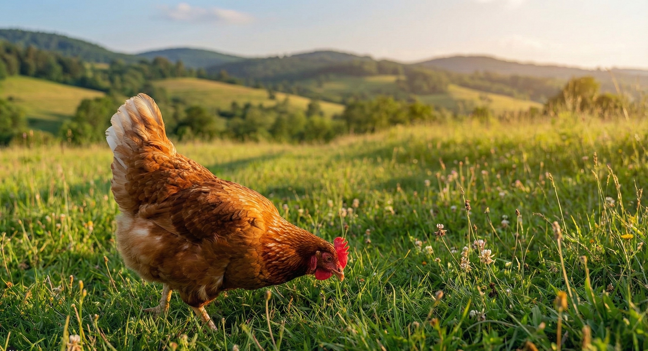 Poule en plein air dans la prairie bretonne